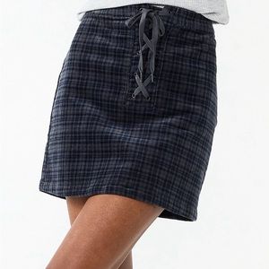 Juniors SO Front Lace Mini Skirt Navy Black Plaid